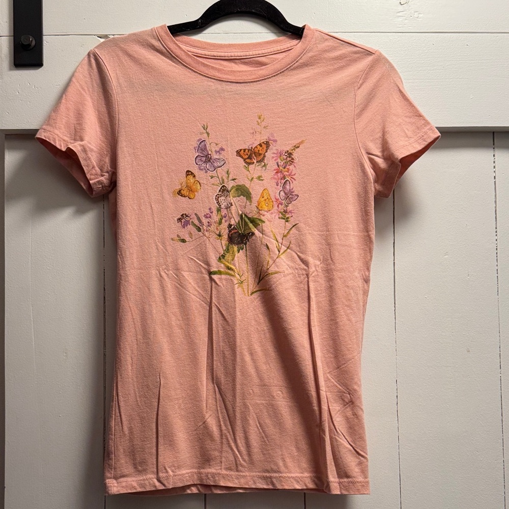Free State Aeropostale Floral Butterfly Graphic Pink T-Shirt M Medium AERO